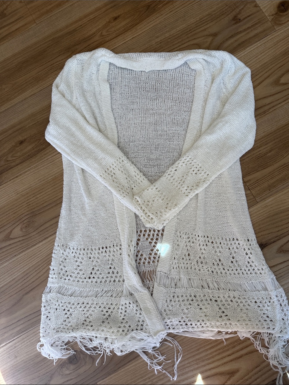 Cream Open-Knit Fringe Cardigan Sweater by Micheal kors size small